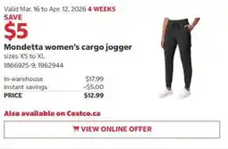 Costco Mondetta women's cargo jogger offer