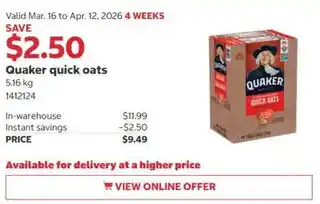 Costco Quaker quick oats offer
