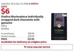 Costco Godiva Masterpiece individually wrapped dark chocolate with ganache offer