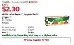 Costco Activia lactose-free probiotic yogurt offer