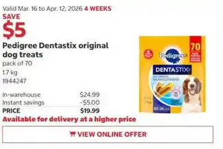 Costco Pedigree Dentastix original dog treats offer