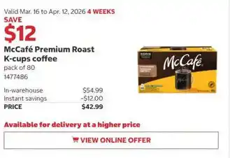 Costco McCafé Premium Roast K-cups coffee offer