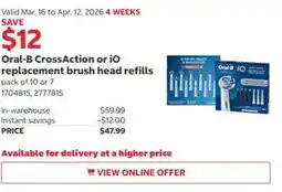 Costco Oral-B CrossAction or iO replacement brush head refills offer