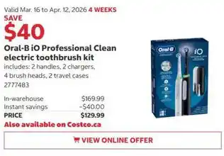 Costco Oral-B IO Professional Clean electric toothbrush kit offer