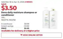 Costco Dove daily moisture shampoo or conditioner offer