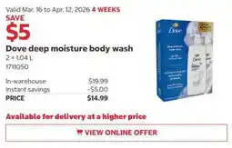 Costco Dove deep moisture body wash offer