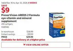 Costco PreserVision AREDS 2 Formula eye vitamin and mineral supplement offer