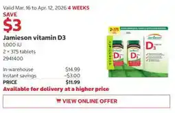 Costco Jamieson vitamin D3 offer