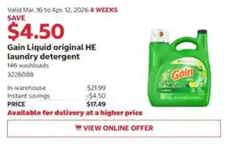 Costco Gain Liquid original HE laundry detergent offer