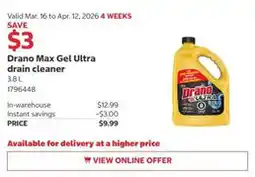 Costco Drano Max Gel Ultra drain cleaner offer