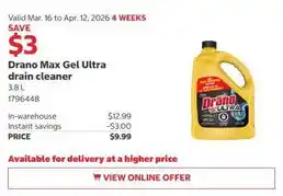 Costco Drano Max Gel Ultra drain cleaner offer