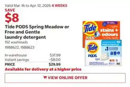 Costco Tide PODS Spring Meadow or Free and Gentle laundry detergent offer