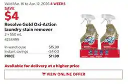 Costco Resolve Gold Oxi-Action laundry stain remover offer
