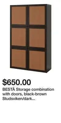 IKEA BESTÅ Storage combination with doors, black-brown Studsviken/dark brown woven poplar offer