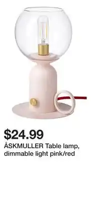 IKEA ÅSKMULLER Table lamp, dimmable light pink/red offer