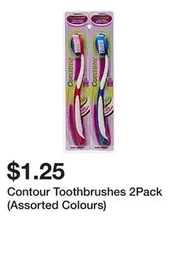 Dollarama Contour Toothbrushes 2Pack (Assorted Colours) offer
