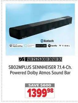 2001 Audio Video SB02MPLUS SENNHEISER 7.1.4-Ch. Powered Dolby Atmos Sound Bar offer