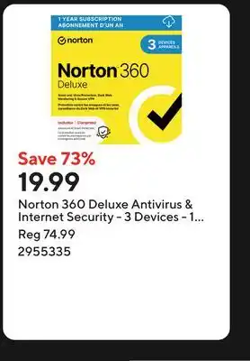 Staples Norton 360 Deluxe Antivirus & Internet Security - 3 Devices - 1 Year Subscription [Digital Download] offer
