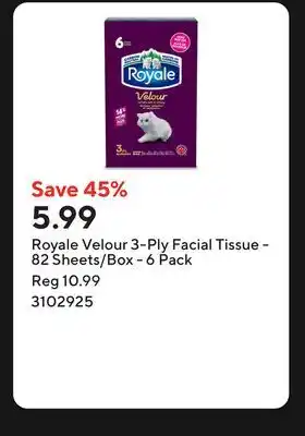Staples Royale Velour 3-Ply Facial Tissue - 82 Sheets/Box offer