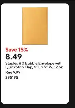 Staples Staples #0 Bubble Envelope with QuickStrip Flap, 6 L x 9 W offer