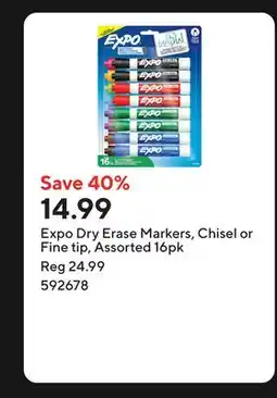 Staples Expo Dry Erase Markers, Chisel or Fine tip, Assorted offer