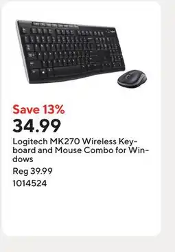 Staples Logitech MK270 Wireless Keyboard and Mouse Combo for Windows offer