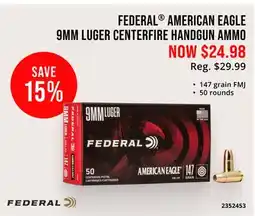 Cabela's FEDERAL AMERICAN EAGLE 9MM LUGER CENTERFIRE HANDGUN AMMO offer