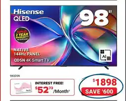 Visions Electronics Hisense NATIVE 144Hz PANEL QD5N 4K Smart TV offer