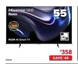 Visions Electronics Hisense 55 UHD Roku R63N 4K Smart TV offer