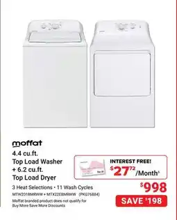Visions Electronics moffat 4.4 cu.ft. Top Load Washer + 6.2 cu.ft. Top Load Dryer offer