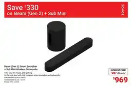 Visions Electronics SONOS Beam (Gen 2) Smart Soundbar + Sub Mini Wireless Subwoofer offer