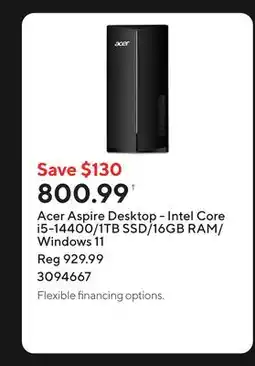Staples Acer Aspire Desktop - Intel Core i5-14400/1TB SSD/16GB RAM/Windows 11 offer