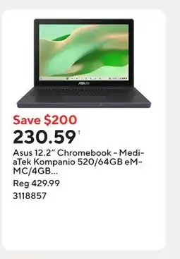 Staples Asus 12.2 Chromebook - MediaTek Kompanio 520/64GB eMMC/4GB RAM/Chrome OS offer