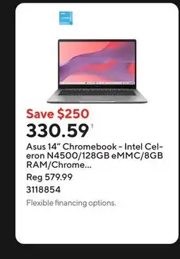 Staples Asus 14 Chromebook - Intel Celeron N4500/128GB eMMC/8GB RAM/Chrome OS with 3 months of Google AI Pro offer