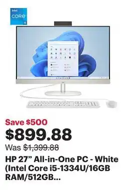 Best Buy HP 27 All-in-One PC - White (Intel Core i5-1334U/16GB RAM/512GB SSD/Windows 11) - Only at Best Buy offer