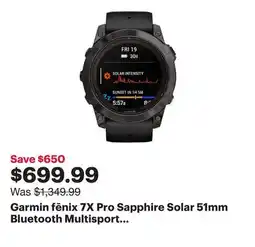 Best Buy Garmin fēnix 7X Pro Sapphire Solar 51mm Bluetooth Multisport Smartwatch - Carbon Grey/Black offer