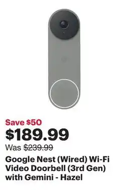 Best Buy Google Nest (Wired) Wi-Fi Video Doorbell (3rd Gen) with Gemini - Hazel offer