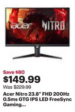 Best Buy Acer Nitro 23.8 FHD 200Hz 0.5ms GTG IPS LED FreeSync Gaming Monitor (XV240Y) - Black offer