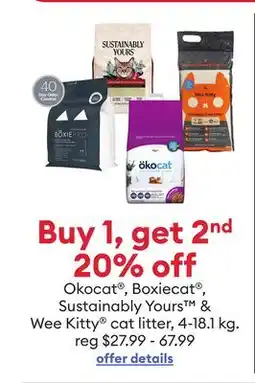 Petsmart Okocat , Boxiecat , Sustainably Yours & Wee Kitty cat litter offer