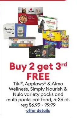 Petsmart Tiki , Applaws & Almo Wellness, Simply Nourish & Nulo variety packs and multi packs cat food offer