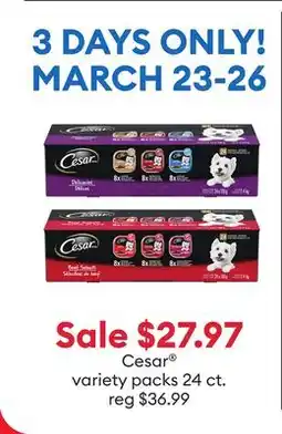Petsmart Cesar variety packs offer