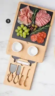 Stokes NORMANDY 12-Pc Bamboo Slate Cheese Board with Bowls and Knives offer