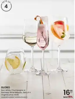Stokes Red, White, Champagne or Stemless Wine Glasses offer