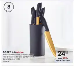 Stokes DOREE 8-Pc Knife Block Set, Stainless Steel with Black Handle and Golden Finish offer