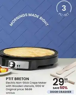 Stokes PTIT BRETON Electric Non-Stick Crepe Maker with Wooden Utensil offer