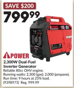 Princess Auto 2,300W Dual-Fuel Inverter Generator offer