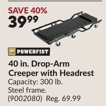 Princess Auto 40 in. Drop-Arm Creeper with Headrest offer