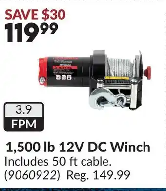 Princess Auto 1,500 lb 12V DC Winch offer