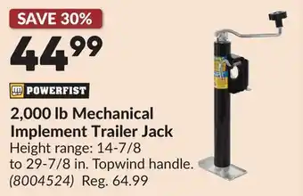 Princess Auto 2,000 lb Mechanical Implement Trailer Jack offer