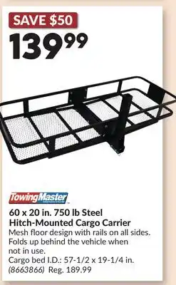 Princess Auto 60 x 20 in. 750 lb Steel Hitch-Mounted Cargo Carrier offer